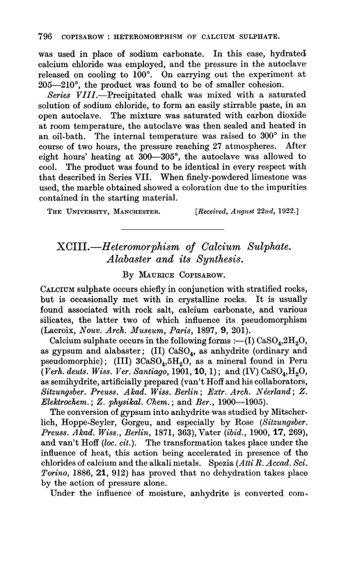 XCIII.—Heteromorphism of calcium sulphate. Alabaster and its synthesis