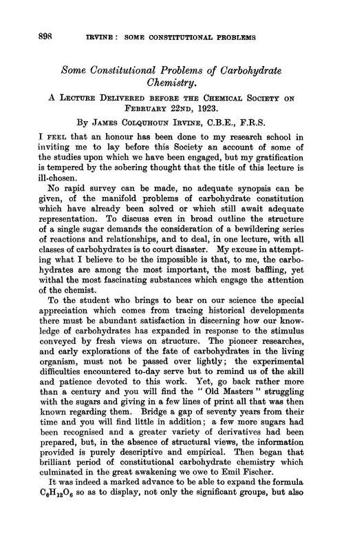 Some constitutional problems of carbohydrate chemistry