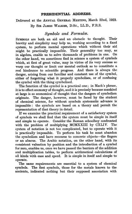 Presidential address. Symbols and formulæ