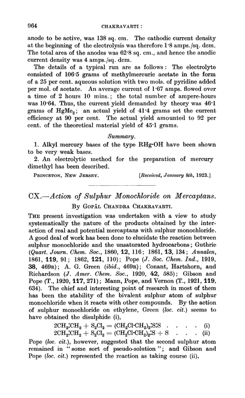 CX.—Action of sulphur monochloride on mercaptans
