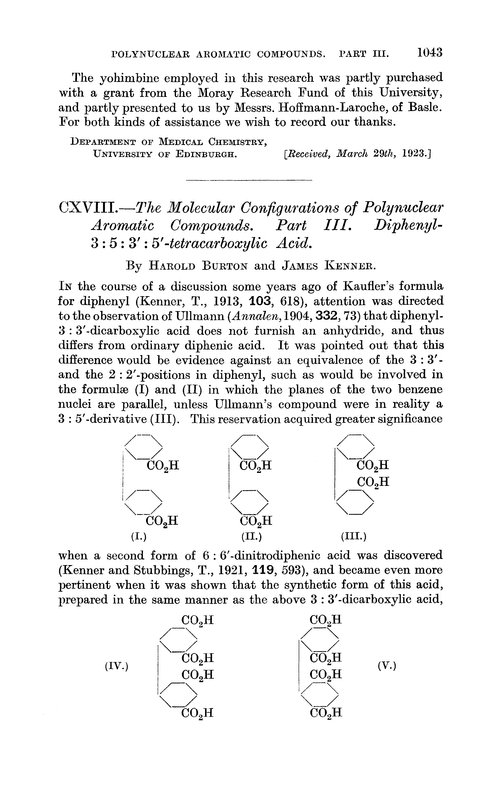 CXVIII.—The molecular configurations of polynuclear aromatic compounds. Part III. Diphenyl-3 : 5 : 3′ : 5′- tetracarboxylic acid