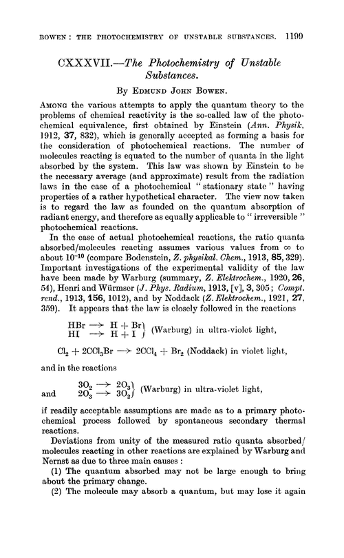 CXXXVII.—The photochemistry of unstable substances