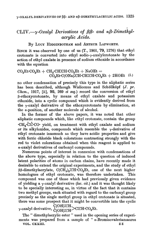 CLIV.—γ-Oxalyl derivatives of ββ- and αβ-dimethylacrylic acids