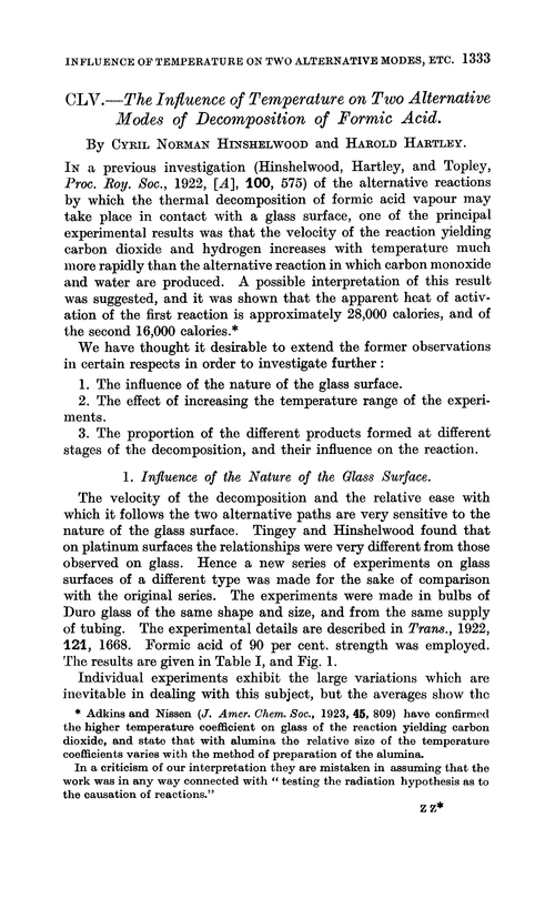 CLV.—The influence of temperature on two alternative modes of decomposition of formic acid