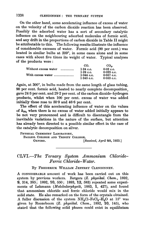 CLVI.—The ternary system ammonium chloride–ferric chloride–water