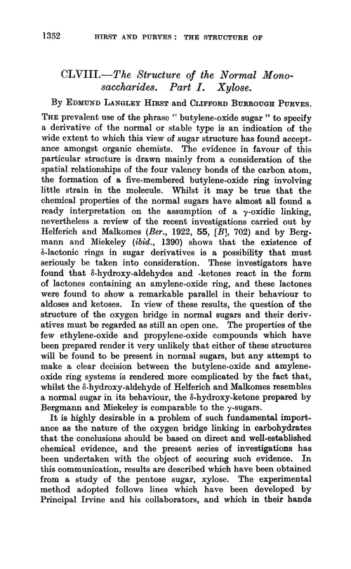 CLVIII.—The structure of the normal monosaccharides. Part I. Xylose