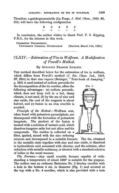 CLXIV.—Estimation of tin in wolfram. A modification of Powell's method
