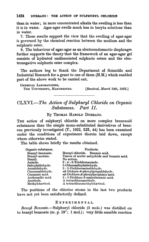CLXVI.—The action of sulphuryl chloride on organic substances. Part II