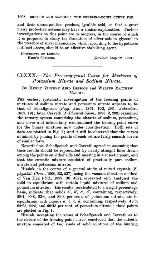 CLXXX.—The freezing-point curve for mixtures of potassium nitrate and sodium nitrate