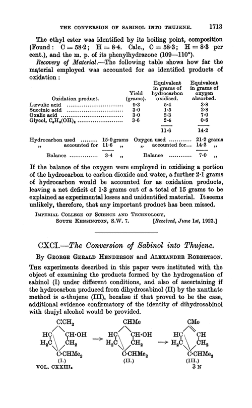 CXCI.—The conversion of sabinol into thujene