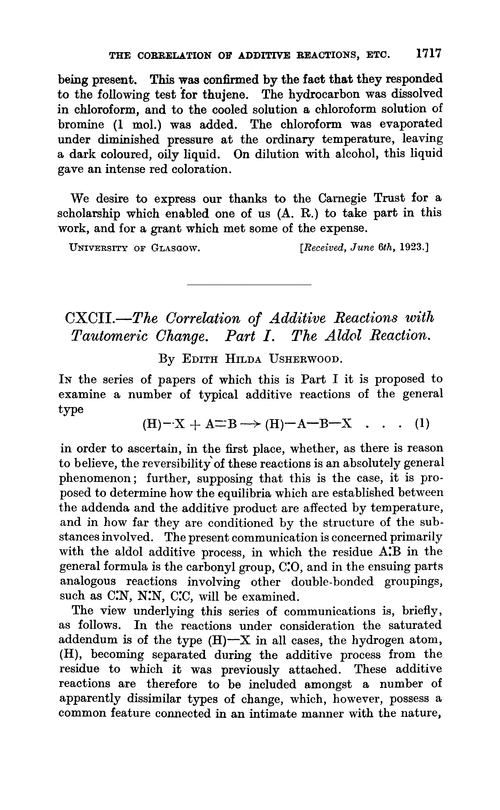 CXCII.—The correlation of additive reactions with tautomeric change. Part I. The aldol reaction