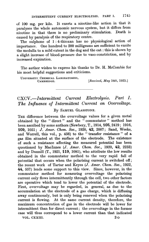 CXCV.—Intermittent current electrolysis. Part I. The influence of intermittent current on overvoltage