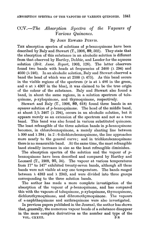 CCV.—The absorption spectra of the vapours of various quinones