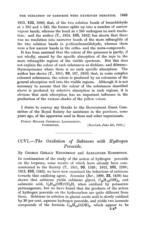 CCVI.—The oxidation of sabinene with hydrogen peroxide