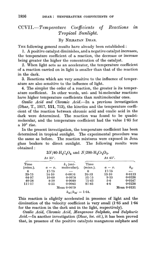 CCVII.—Temperature coefficients of reactions in tropical sunlight