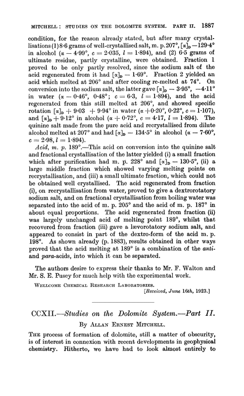 CCXII.—Studies on the dolomite system.—Part II