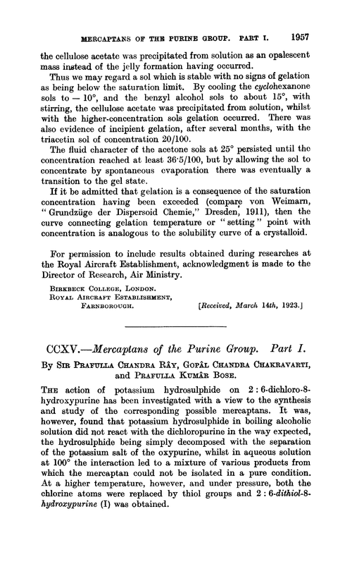 CCXV.—Mercaptans of the purine group. Part I