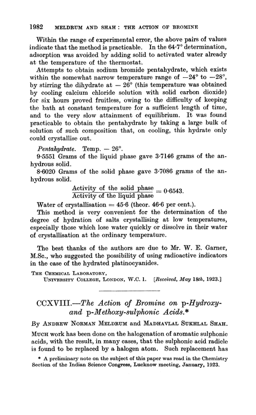 CCXVIII.—The action of bromine on p-hydroxy- and p-methoxy-sulphonic acids