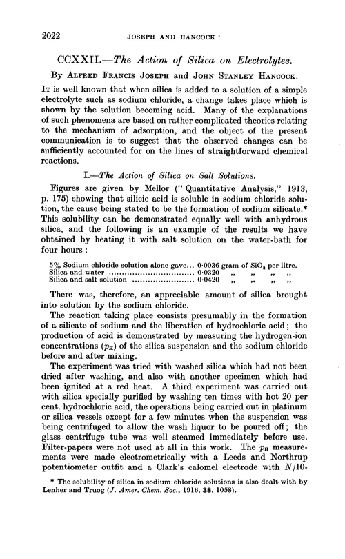 CCXXII.—The action of silica on electrolytes