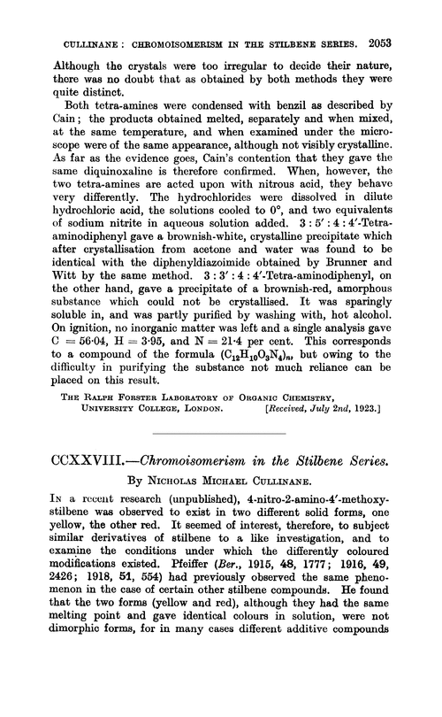 CCXXVIII.—Chromoisomerism in the stilbene series