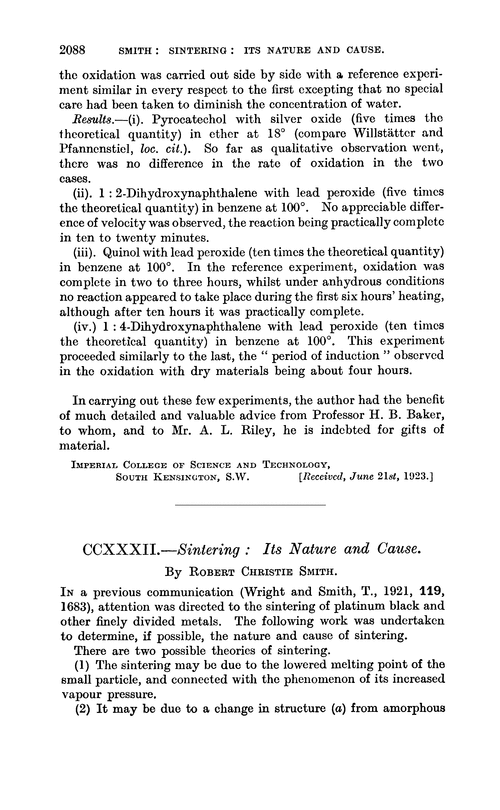 CCXXXII.—Sintering: its nature and cause