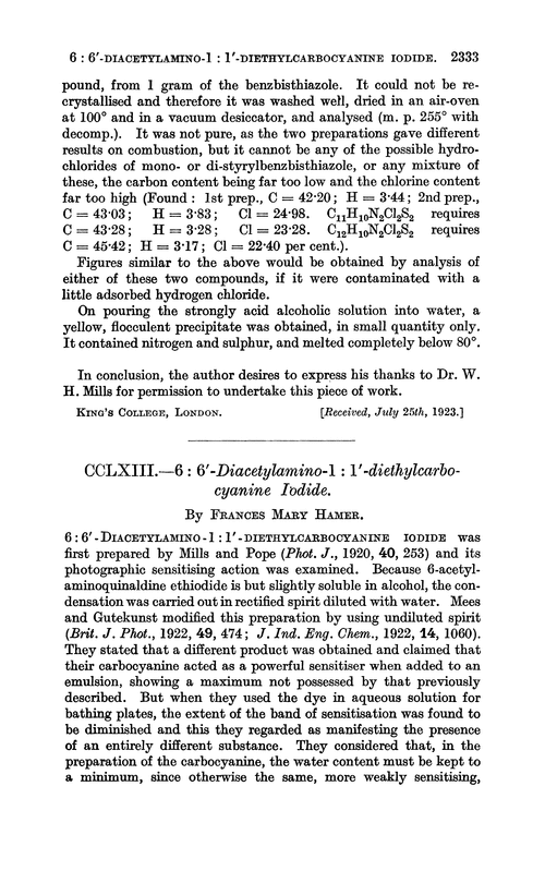 CCLXIII.—6 : 6′-Diacetylamino-1 : 1′-diethylcarbocyanine iodide