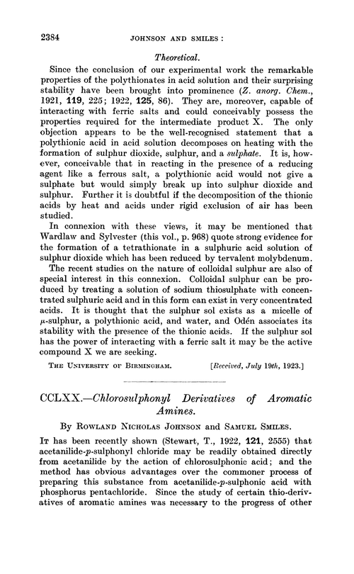 CCLXX.—Chlorosulphonyl derivatives of aromatic amines