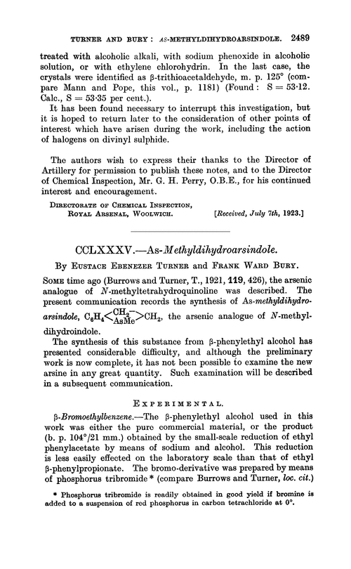 CCLXXXV.—As-Methyldihydroarsindole