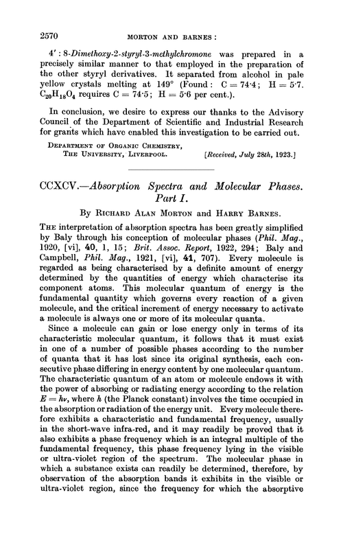 CCXCV.—Absorption spectra and molecular phases. Part I