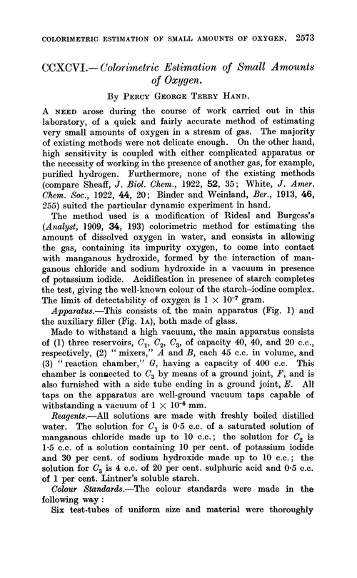 CCXCVI.—Colorimetric estimation of small amounts of oxygen