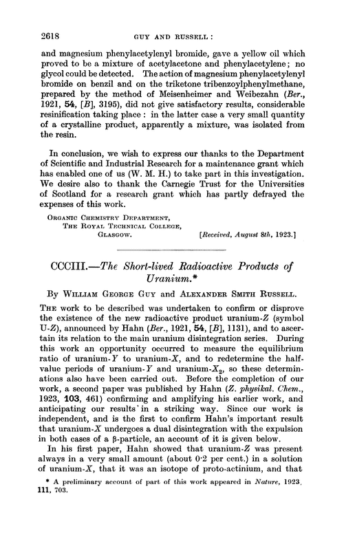 CCCIII.—The short-lived radioactive products of uranium