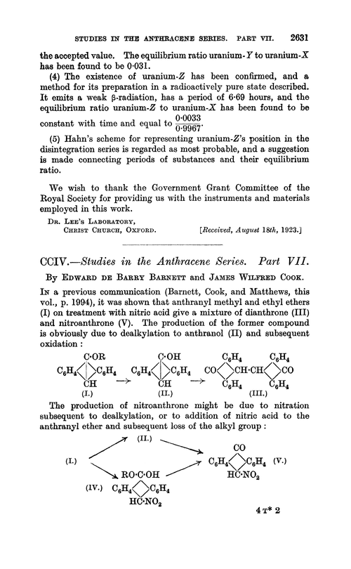 CCIV.—Studies in the anthracene series. Part VII