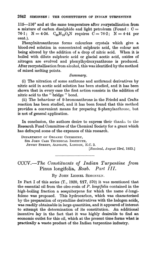 CCCV.—The constituents of Indian turpentine from Pinus longifolia, Roxb. Part III