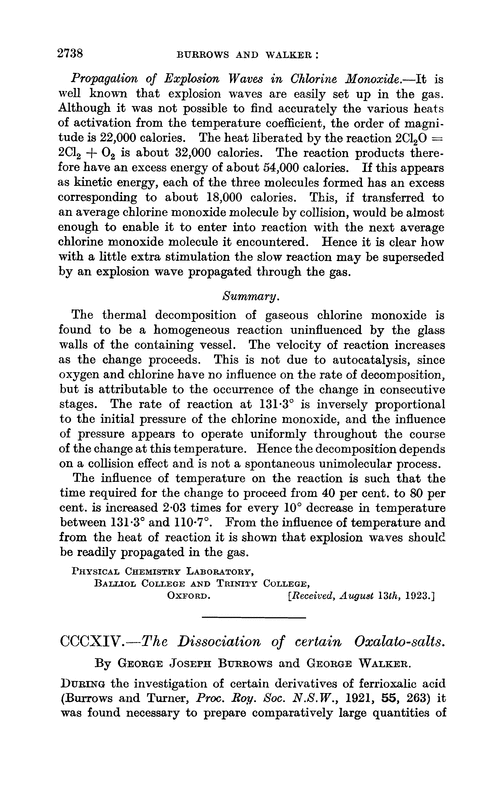 CCCXIV.—The dissociation of certain oxalato-salts