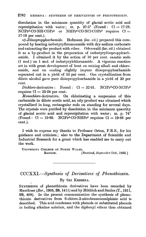 CCCXXI.—Synthesis of derivatives of phenothioxin