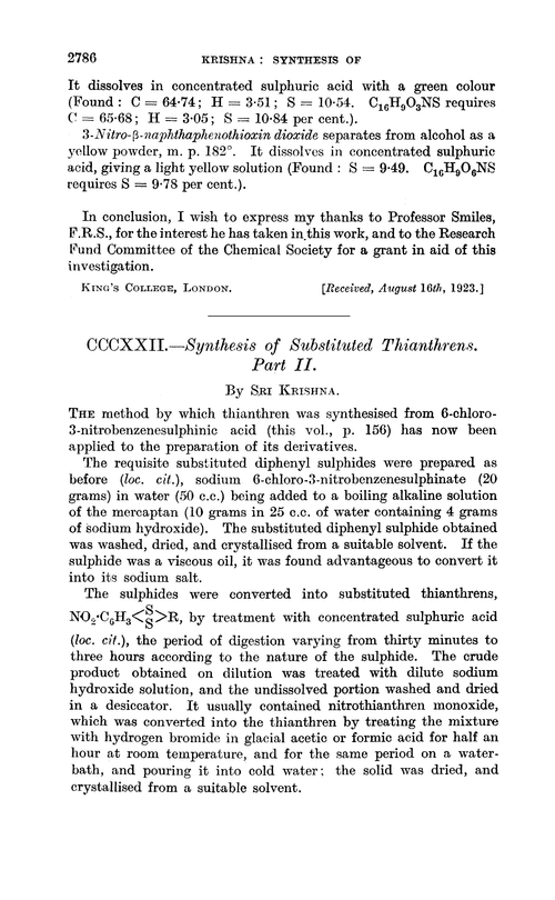 CCCXXII.—Synthesis of substituted thianthrens. Part II