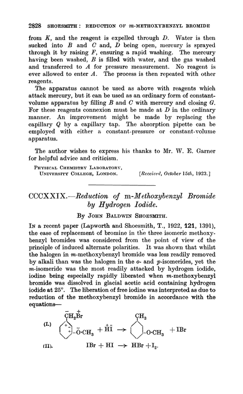 CCCXXIX.—Reduction of m-methoxybenzyl bromide by hydrogen iodide