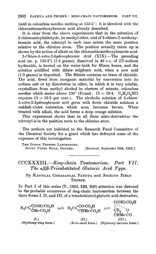 CCCXXXIII.—Ring-chain tautomerism. Part VII. The αββ-trisubstituted glutaric acid type