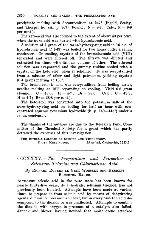 CCCXXXV.—The preparation and properties of selenium trioxide and chloroselenic acid