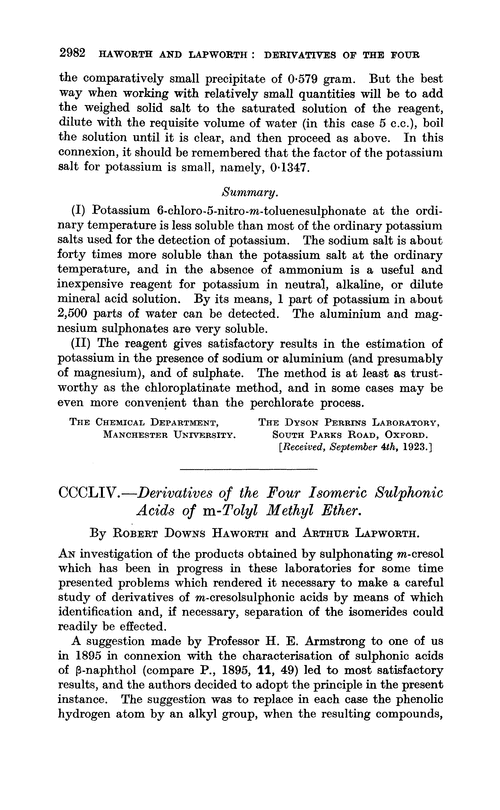 CCCLIV.—Derivatives of the four isomeric sulphonic acids of m-tolyl methyl ether