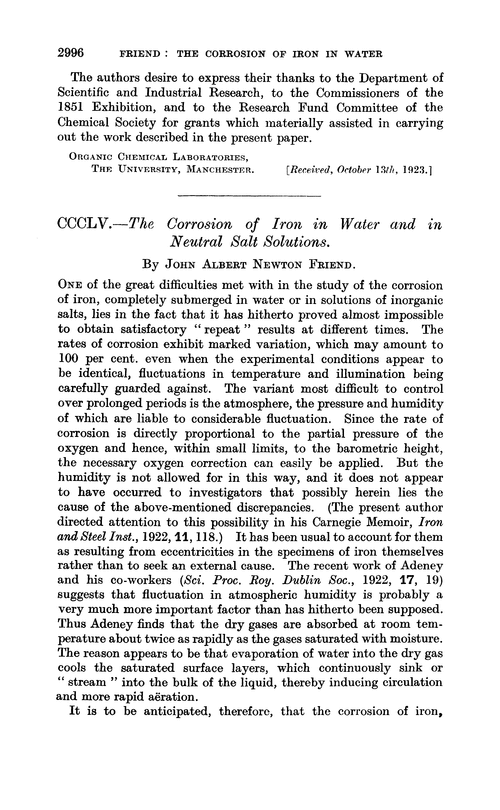 CCCLV.—The corrosion of iron in water and in neutral salt solutions