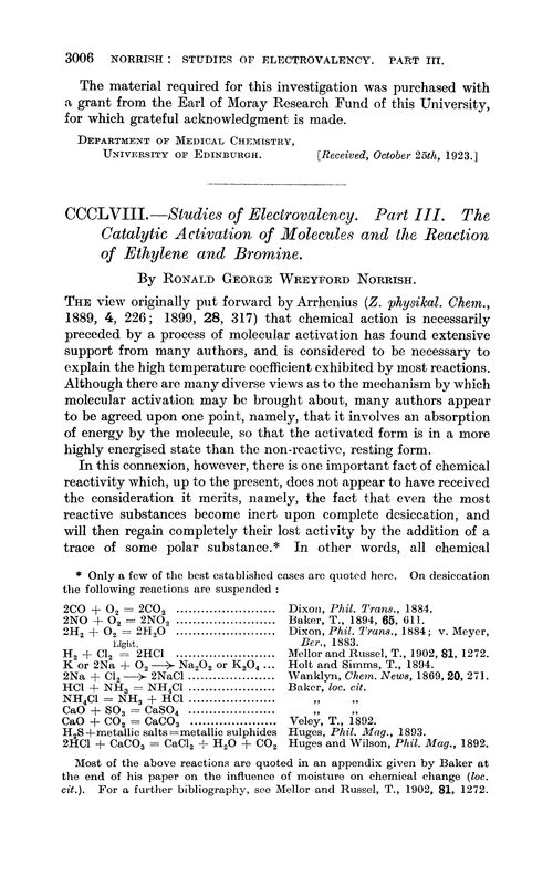 CCCLVIII.—Studies of electrovalency. Part III. The catalytic activation of molecules and the reaction of ethylene and bromine