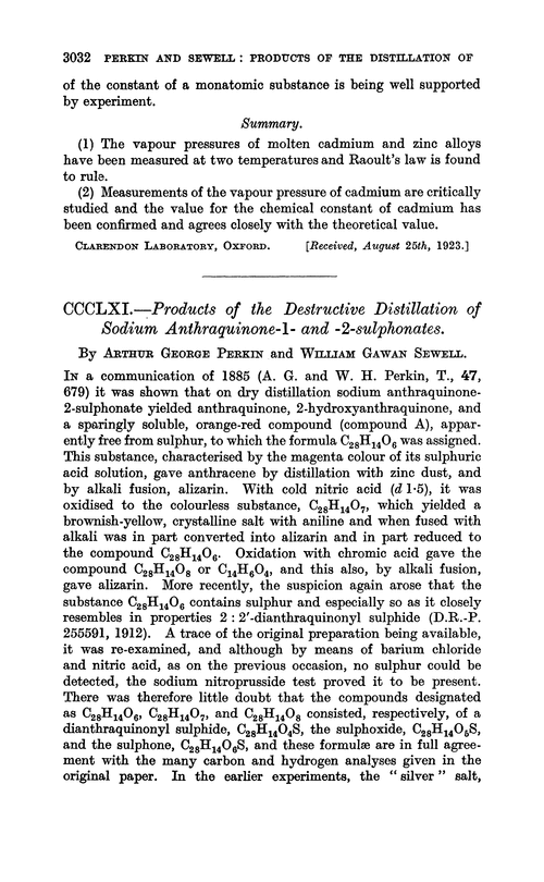 CCCLXI.—Products of the destructive distillation of sodium anthraquinone-1- and -2-sulphonates