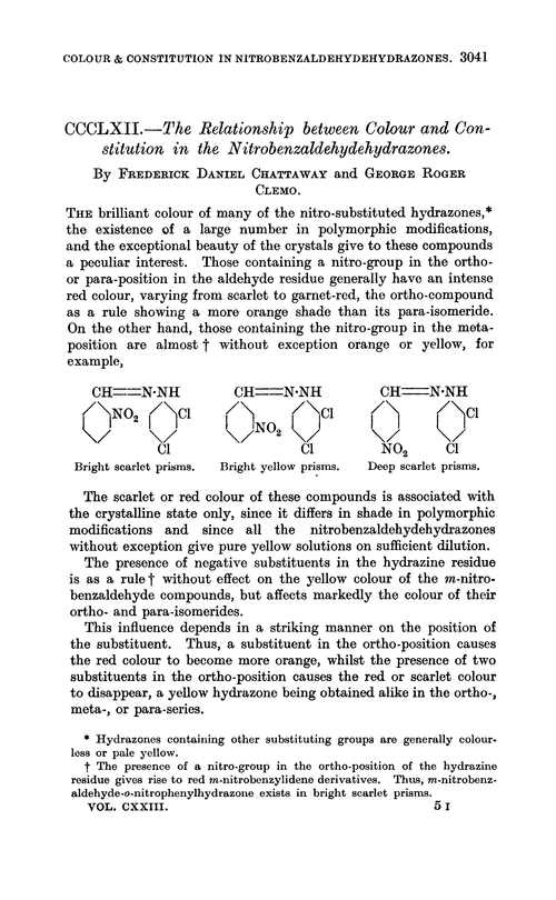 CCCLXII.—The relationship between colour and constitution in the nitrobenzaldehydehydrazones