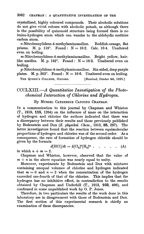 CCCLXIII.—A quantitative investigation of the photochemical interaction of chlorine and hydrogen