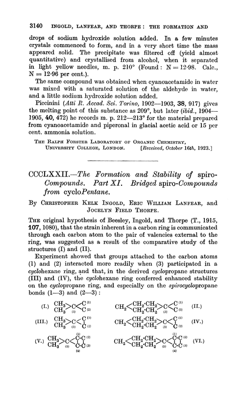 CCCLXXII.—The formation and stability of spiro-compounds. Part XI. Bridged spiro-compounds from cyclopentane