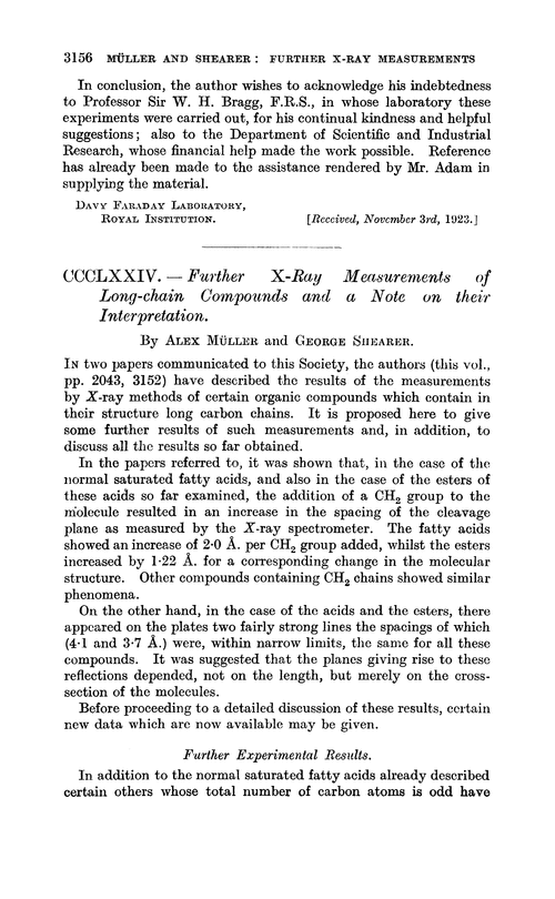 CCCLXXIV.—Further X-ray measurements of long-chain compounds and a note on their interpretation