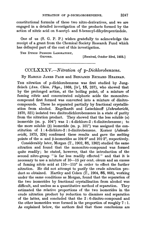 CCCLXXXV.—Nitration of p-dichlorobenzene