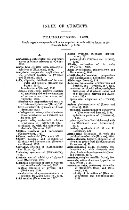 Index of subjects, 1923