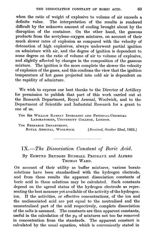 IX.—The dissociation constant of boric acid